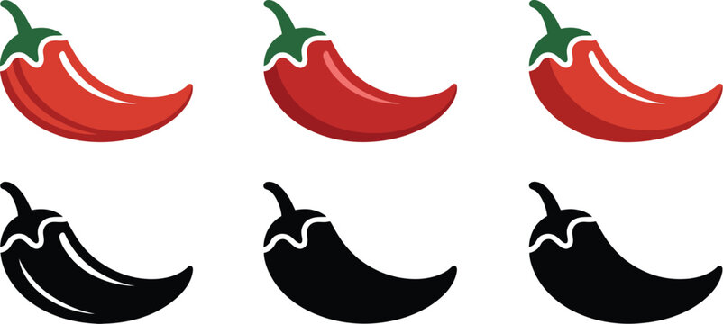 Chili, pepper icon set, hot peppers and paprika symbols for spicy food cuisine cooking ingredients and restaurant menu flavor design.