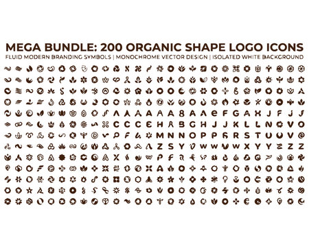 Mega bundle of 200 organic shape logo icons and graphic design elements