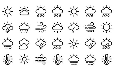 Obraz premium Weather Forecast Icons Set Minimal Outline Weather Symbols Collection