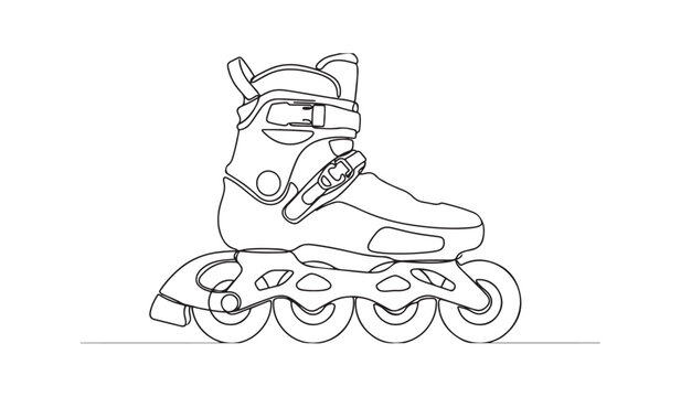 Roller skate shoe continuous line art vector illustration isolated on white background.