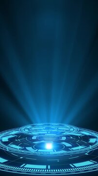 Vertical video HUD circle interfaces. Hi tech futuristic display. Blue hologram button. Digital data network protection, future technology network concept FHD. Modern cyberspace innovation.