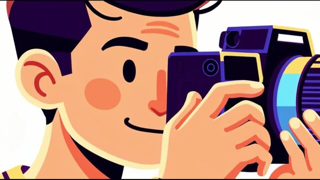 Male photographer smiling while holding a professional dslr camera
