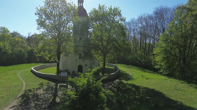 Church Doroty church in Grodziec aerial shot