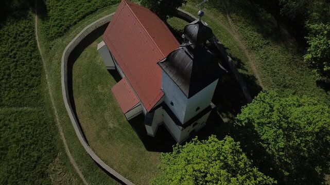 Church Doroty church in Grodziec aerial shot