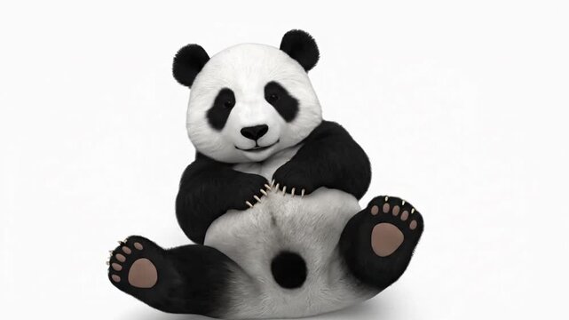 Adorable Baby Panda Sitting and Looking Up on Isolated White Background