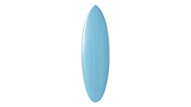 Professional light blue surfboard equipment for water sports isolated on clear transparent background view.