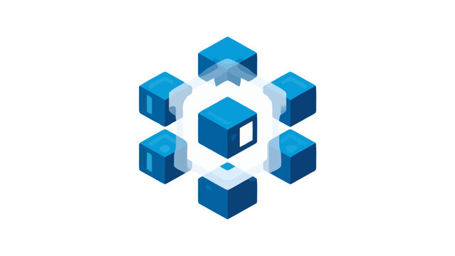 A central blue cube surrounded by six smaller cubes in a symmetrical pattern