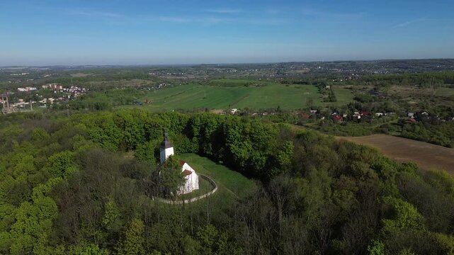 Church Doroty church in Grodziec aerial shot