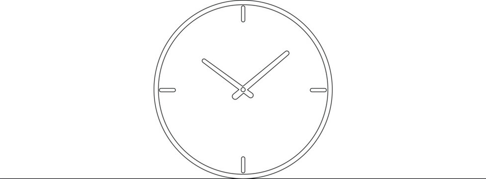 Continuous line drawing of a simple round wall clock. Editable thin outline. Hand made doodle vector illustration