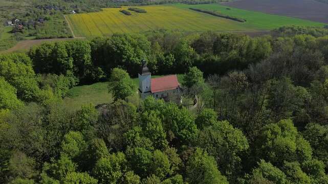 Church Doroty church in Grodziec aerial shot