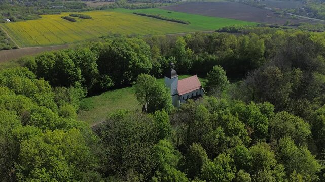 Church Doroty church in Grodziec aerial shot