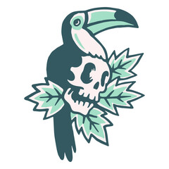 Tropical toucan with skull © Vexels