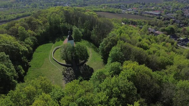 Church Doroty church in Grodziec aerial shot