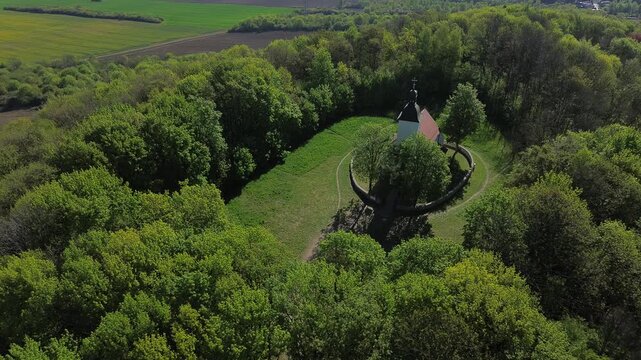Church Doroty church in Grodziec aerial shot