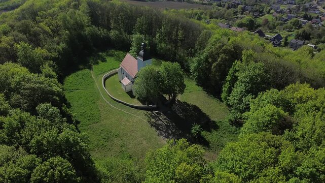 Church Doroty church in Grodziec aerial shot