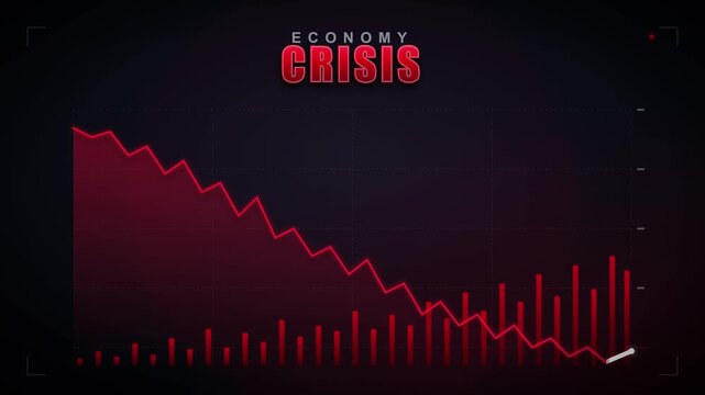 Economic crisis concept: animated red line graph showing market downturn and financial recession