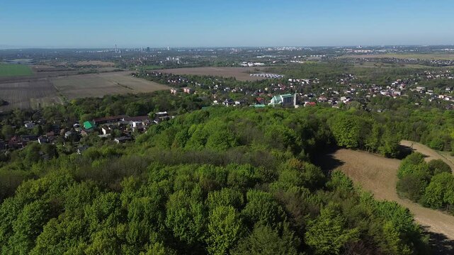 Church Doroty church in Grodziec aerial shot