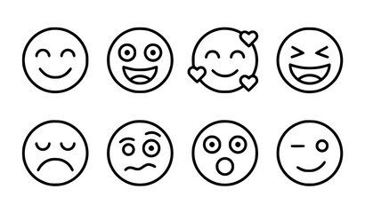 Fototapeta premium Smiley Face Icons Monochrome Emotional Emoji Vector Set