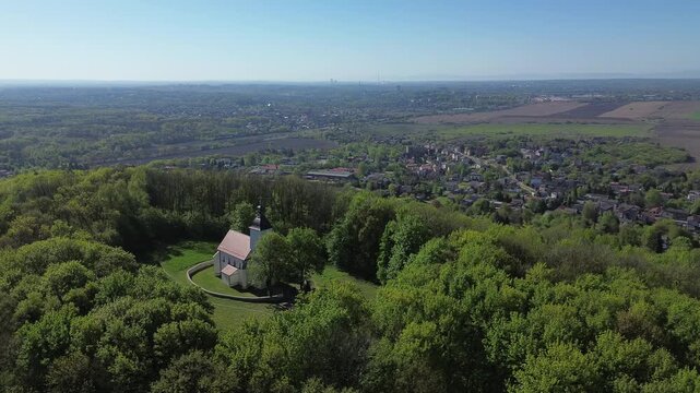 Church Doroty church in Grodziec aerial shot