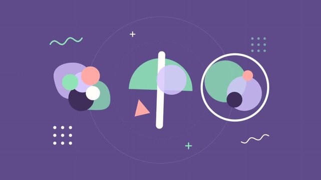 Minimalist Abstract Geometric Shapes Motion Background on Purple