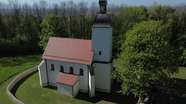 Church Doroty church in Grodziec aerial shot