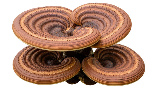 Fresh ganoderma lucidum reishi mushrooms stacked together