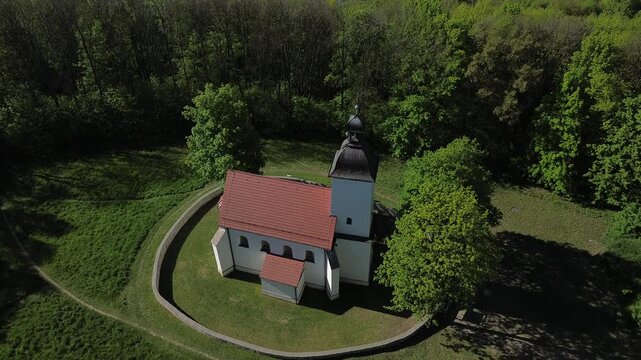 Church Doroty church in Grodziec aerial shot