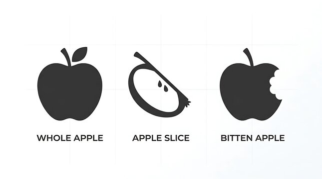 Whole bitten apple slice comparison illustration.