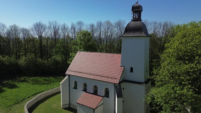 Church Doroty church in Grodziec aerial shot