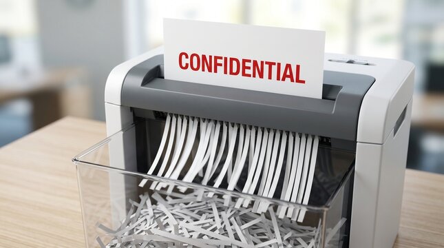 Confidential documents being shredded in office
