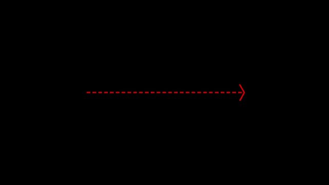 Minimalist white dashed line arrow animation pointing right on a clean black background, modern user interface digital navigation and motion projects