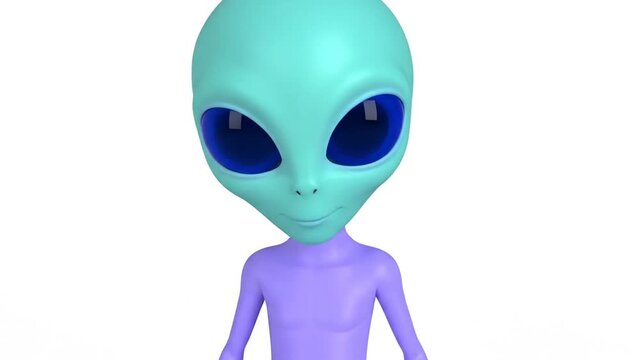 Mysterious Teal and Purple Alien Character Standing Tall, Extraterrestrial Being, Isolated White Background