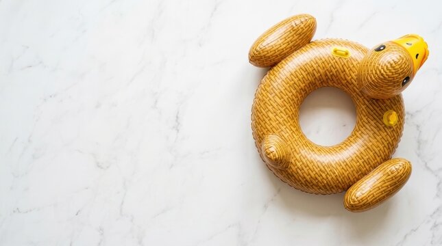 Inflatable Rubber Duck Ring on White Background for Summer Fun.