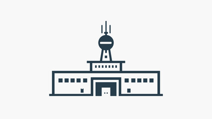 Fototapeta premium A minimalist vector icon of a modern building with a tall communication antenna tower
