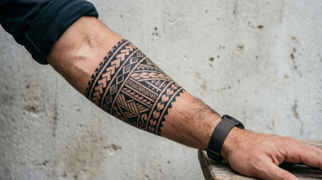 Man's Arm with Tribal Armband Tattoo