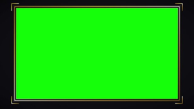 Gold frame overlay with green screen center for cinematic compositing chroma key