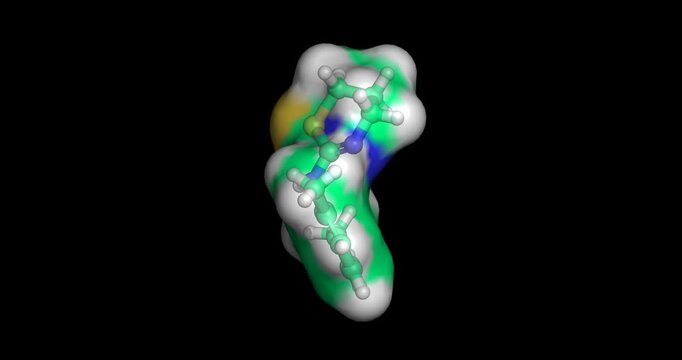 Xylazine, sedative and analgesic for veterinary anesthesia, 3D molecule spinning, 4K