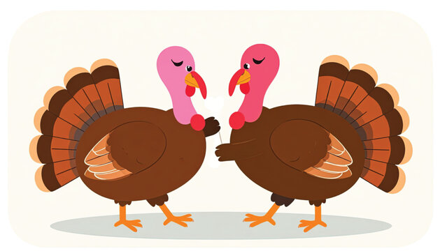 Two cartoon turkeys standing facing each other.