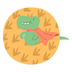 Fototapeta premium Cartoon t-rex with a cape in letter o