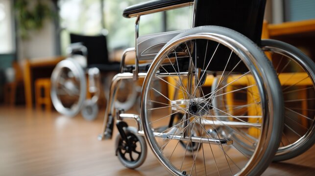 Empty wheelchairs creating a visual metaphor for healthcare, accessibility, and disability support in a facility
