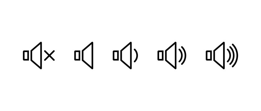 Speaker volume outline icon. Audio control symbol. Mute and loudness adjustment level sign