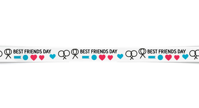 Horizontal banner with best friends day text and cute symbols of friendship on white background