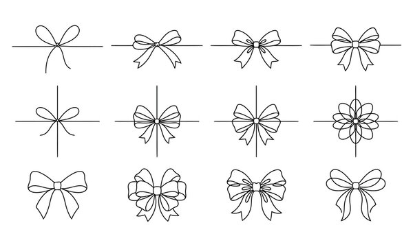 Set of decorative gift bows and ribbons isolated on white background