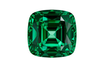 Fototapeta premium Luxurious cushion cut emerald gemstone with brilliant facets and deep green color