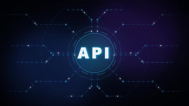 Api software development concept with digital network connection and data flow animation