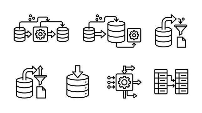 ETL ELT processing icons on white background