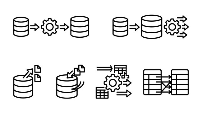 ETL ELT processing icons on blue background