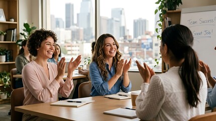Fototapeta premium Diverse professional team celebrating success in a modern office meeting