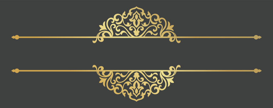 Classic royal gold ornament line frame design on black backdrop