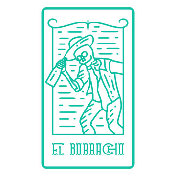 D&iacute;a de los muertos El Borracho skeleton line art lottery card